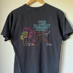 Playboy Unisex Black Graphic T-Shirt Neon Embroidery Playboy Bunny Size S